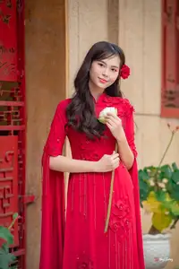 VGU No.188: Captivating Elegance: Vietnamese Beauty in Red Áo Dài with Sacred Lotus Flower. - image 11
