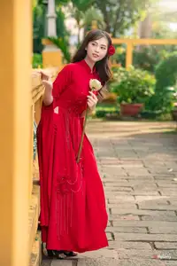 VGU No.188: Captivating Elegance: Vietnamese Beauty in Red Áo Dài with Sacred Lotus Flower. - image 12