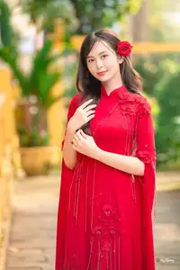 VGU No.188: Captivating Elegance: Vietnamese Beauty in Red Áo Dài with Sacred Lotus Flower. - image 10