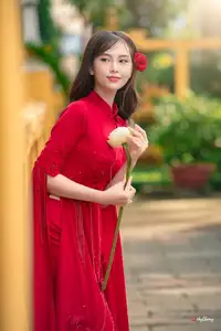 VGU No.188: Captivating Elegance: Vietnamese Beauty in Red Áo Dài with Sacred Lotus Flower. - image 7