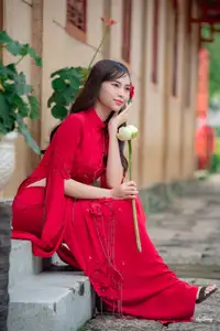 VGU No.188: Captivating Elegance: Vietnamese Beauty in Red Áo Dài with Sacred Lotus Flower. - image 8