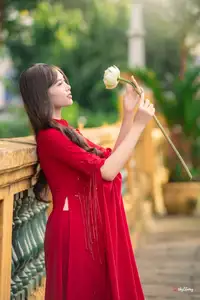 VGU No.188: Captivating Elegance: Vietnamese Beauty in Red Áo Dài with Sacred Lotus Flower. - image 3