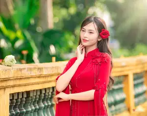 VGU No.188: Captivating Elegance: Vietnamese Beauty in Red Áo Dài with Sacred Lotus Flower. - image 2