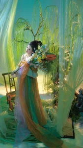 Elegant Spring Hanfu Portrait Collection: Qi Miao Wei Wei VV in YiTuYu Art Language Vol.9057 - Artistic Indoor Traditional Fashion Photography - image 0