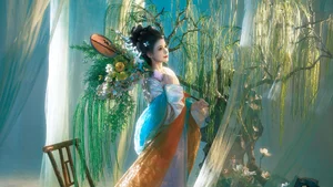Elegant Spring Hanfu Portrait Collection: Qi Miao Wei Wei VV in YiTuYu Art Language Vol.9057 - Artistic Indoor Traditional Fashion Photography - image 3