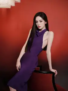 VGU No.184: Embracing Glamour and Elegance in a Stunning Purple Halter-neck Dress - image 8