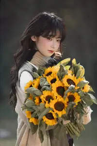 Youthful Beauty: A Gentle Girl Embracing Radiant Sunflowers - image 4