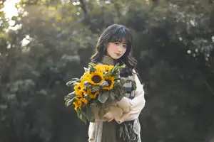 Youthful Beauty: A Gentle Girl Embracing Radiant Sunflowers - image 2