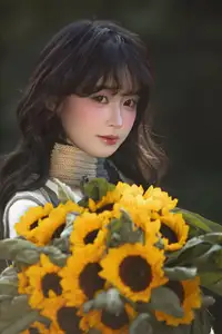 Youthful Beauty: A Gentle Girl Embracing Radiant Sunflowers - image 5