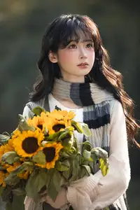 Youthful Beauty: A Gentle Girl Embracing Radiant Sunflowers - image 7