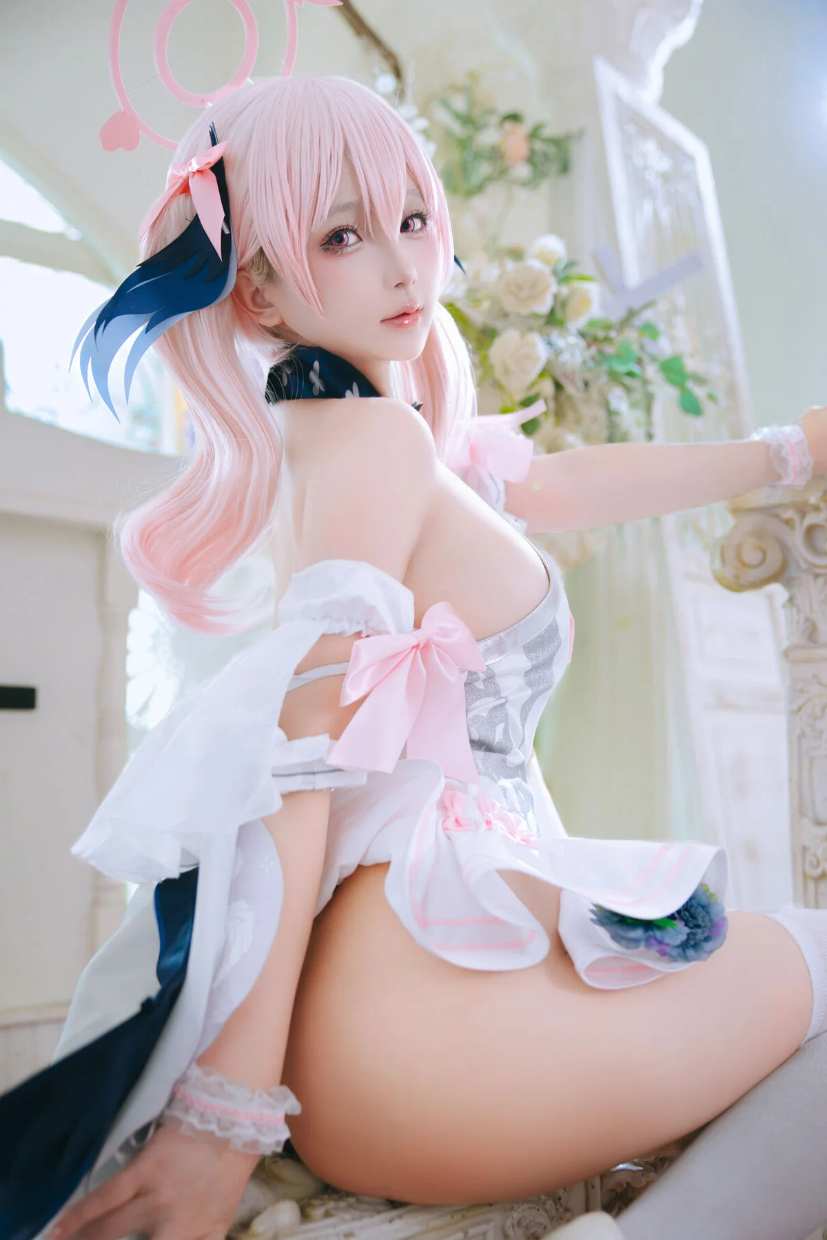 Pure Elegance: Coser RiNaiJiao as Koharu Shimoe in Blue Archive Wedding Dress (27P)
