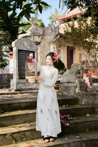 Graceful Vietnamese Ao Dai Beauty in Ancient Architecture - image 2