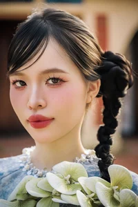 Timeless Grace in Blue Floral Ao Dai and Ancient Architecture - image 4