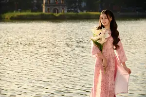 Gentle Vietnamese Beauty: Pink Ao Dai by the Lake, with Pure Lilies - image 10