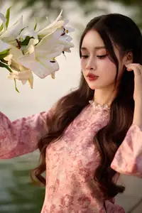 Gentle Vietnamese Beauty: Pink Ao Dai by the Lake, with Pure Lilies - image 18