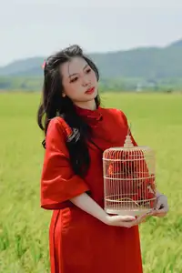 Discover the Serene Beauty: Vietnamese Girl in Red Ao Dai Amidst Green Rice Fields - image 15