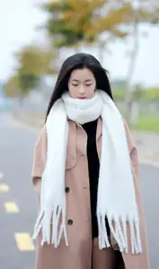 Captivating Autumn Winter Charm: Pensive Girl with Pure White Scarf, Elegant Street Style - image 3