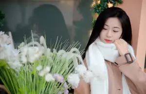 Captivating Autumn Winter Charm: Pensive Girl with Pure White Scarf, Elegant Street Style - image 8