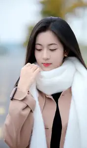 Captivating Autumn Winter Charm: Pensive Girl with Pure White Scarf, Elegant Street Style - image 6