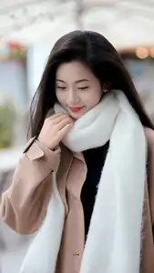 Captivating Autumn Winter Charm: Pensive Girl with Pure White Scarf, Elegant Street Style - image 1