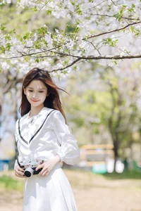 Spring Muse: Pure Elegance in JK Uniform Amidst Blossoms - image 6