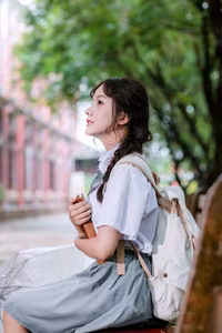 VGU No.142: Captivating Female Student in Uniform Captures Youthful Serenity - image 0