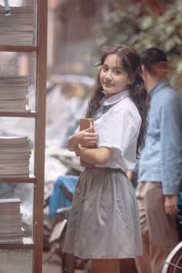 VGU No.142: Captivating Female Student in Uniform Captures Youthful Serenity - image 1
