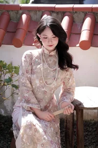 Elegant Floral Vietnamese Ao Dai - Traditional Silk Dress for Women | Authentic Cultural Fashion and Spring Style Inspiration - image 5