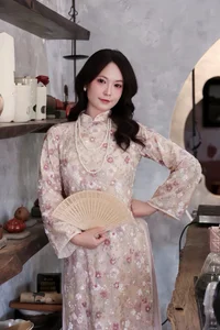 Elegant Floral Vietnamese Ao Dai - Traditional Silk Dress for Women | Authentic Cultural Fashion and Spring Style Inspiration - image 4