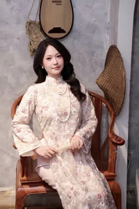 Elegant Floral Vietnamese Ao Dai - Traditional Silk Dress for Women | Authentic Cultural Fashion and Spring Style Inspiration - image 1