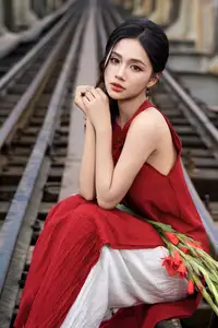 Gentle Vietnamese Girl in Red by Old Railway Bridge: Elegant Asian Beauty - image 8