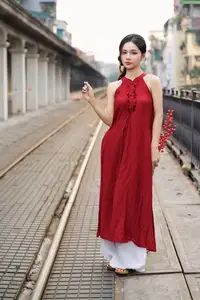 Gentle Vietnamese Girl in Red by Old Railway Bridge: Elegant Asian Beauty - image 4