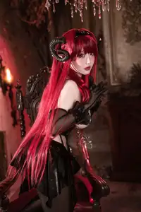 Coser Qie Qie Celia Transforms into Hindenburg: The Alluring Mystique of the Red-Haired Demoness in Unique Cosplay Photoshoot. - image 17
