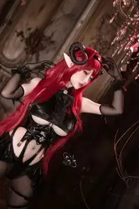 Coser Qie Qie Celia Transforms into Hindenburg: The Alluring Mystique of the Red-Haired Demoness in Unique Cosplay Photoshoot. - image 6