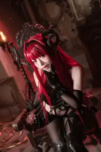 Coser Qie Qie Celia Transforms into Hindenburg: The Alluring Mystique of the Red-Haired Demoness in Unique Cosplay Photoshoot. - image 15