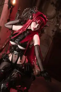 Coser Qie Qie Celia Transforms into Hindenburg: The Alluring Mystique of the Red-Haired Demoness in Unique Cosplay Photoshoot. - image 4