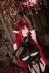 Coser Qie Qie Celia Transforms into Hindenburg: The Alluring Mystique of the Red-Haired Demoness in Unique Cosplay Photoshoot. - image 8