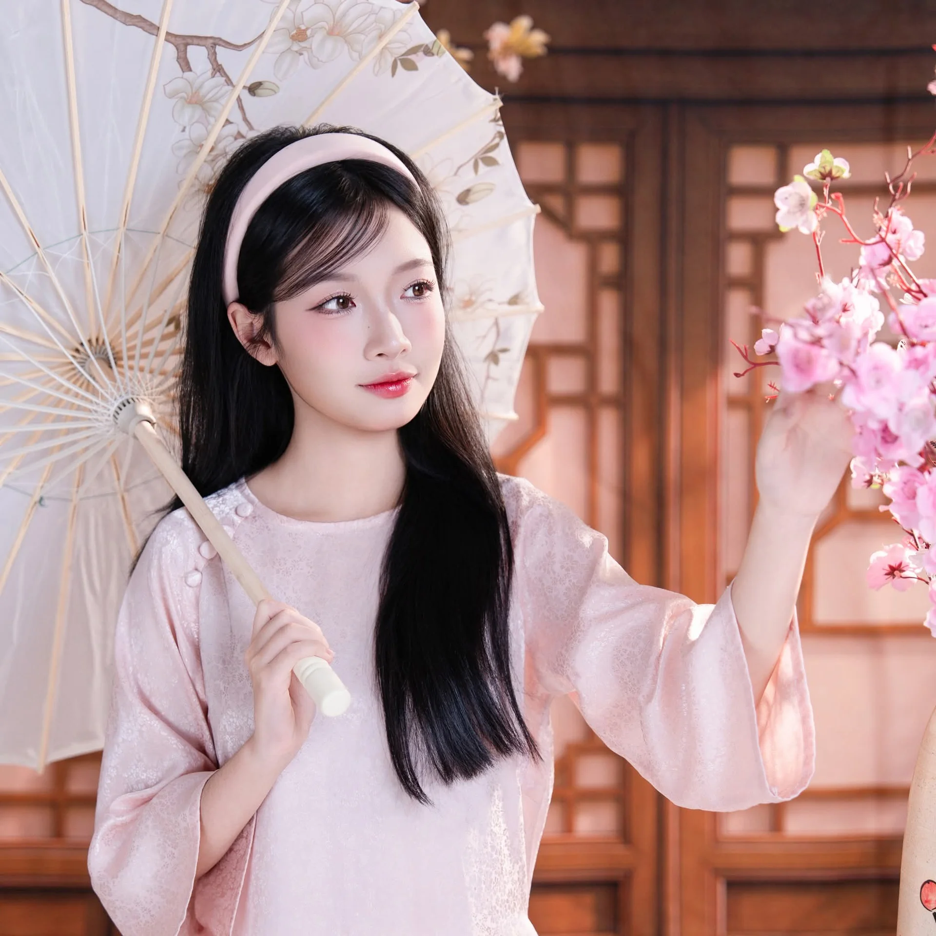 Graceful Asian Girl with Spring Blossoms Timeless Beauty Unveiled