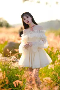 Golden Hour Dream: Ethereal Beauty in White Amidst a Blooming Field - image 19