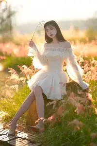Golden Hour Dream: Ethereal Beauty in White Amidst a Blooming Field - image 8