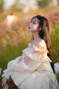 Golden Hour Dream: Ethereal Beauty in White Amidst a Blooming Field - image 14
