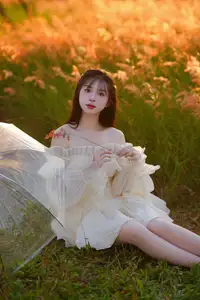 Golden Hour Dream: Ethereal Beauty in White Amidst a Blooming Field - image 5