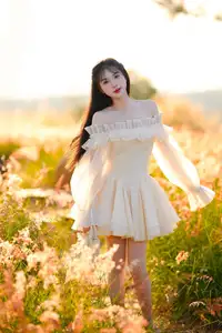 Golden Hour Dream: Ethereal Beauty in White Amidst a Blooming Field - image 9