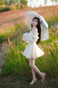 Golden Hour Dream: Ethereal Beauty in White Amidst a Blooming Field - image 3