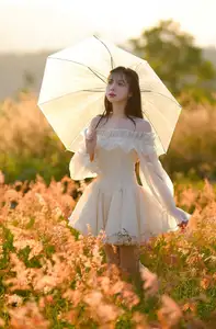Golden Hour Dream: Ethereal Beauty in White Amidst a Blooming Field - image 10