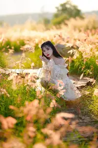 Golden Hour Dream: Ethereal Beauty in White Amidst a Blooming Field - image 12