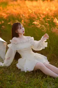 Golden Hour Dream: Ethereal Beauty in White Amidst a Blooming Field - image 11