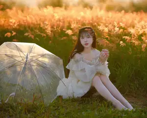 Golden Hour Dream: Ethereal Beauty in White Amidst a Blooming Field - image 21