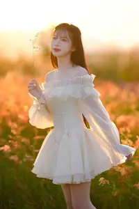 Golden Hour Dream: Ethereal Beauty in White Amidst a Blooming Field - image 20