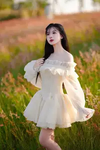 Golden Hour Dream: Ethereal Beauty in White Amidst a Blooming Field - image 16